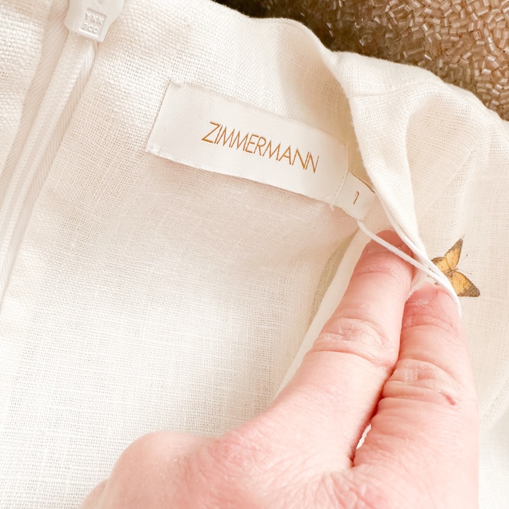 New! Zimmermann Tranquillity Butterfly Floral Linen Mini Dress - Picture 8 of 12